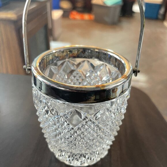 1980s FB ROGERS SILVER TONE METAL AND LEAD CRYSTAL ICE BUCKET - Picture 1 of 9